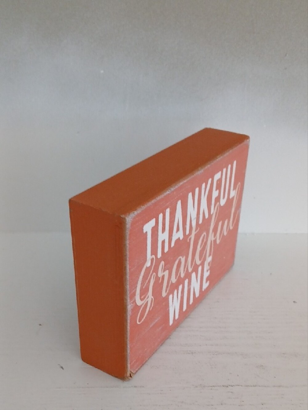Thankful Grateful Wine Rustic Orange Wooden Block Sign - Picture 2 of 2